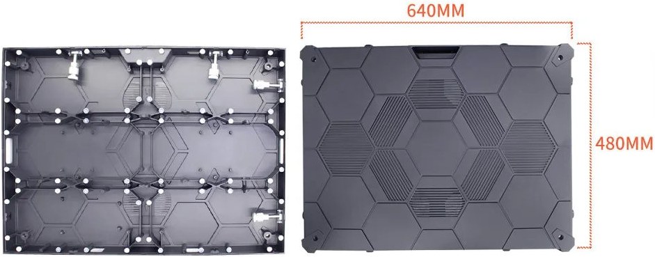 Front service LED cabinet for conference room wall installation and maintenance access planning