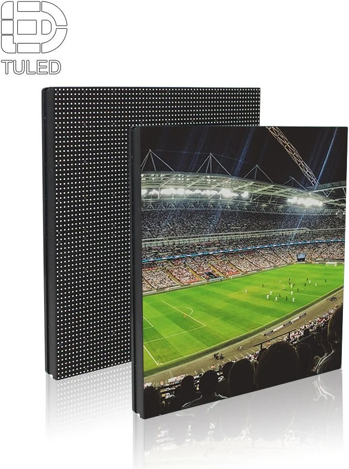 LED module surface and stadium display panel image for pixel pitch, module replacement and spare parts planning