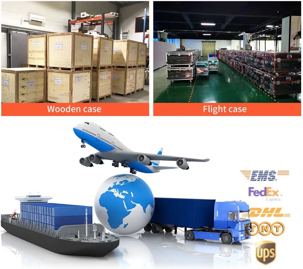 Wooden cases and flight cases used for LED display transport
