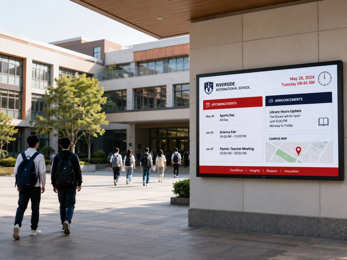 Pantalla LED de información escolar: Guía de planificación del campus